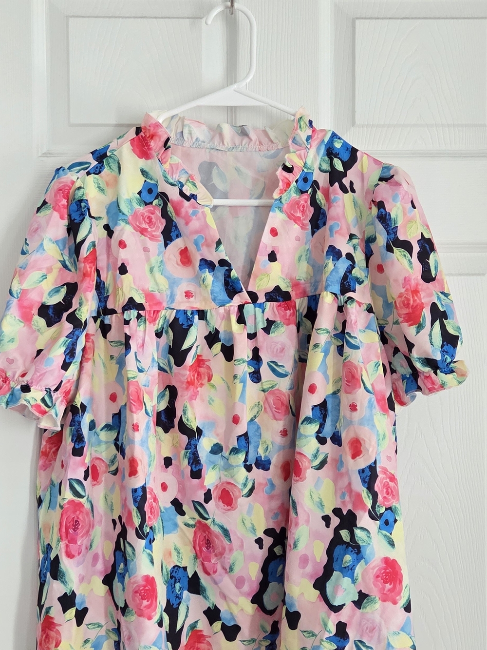 SHEIN Pink Multi Floral Puff-Sleeve Blouse